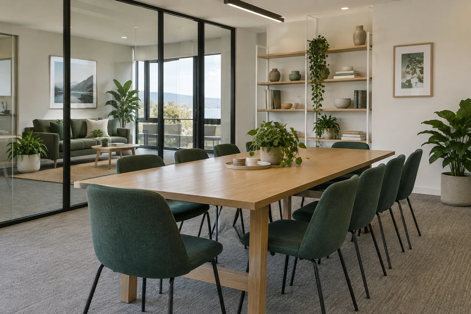 A shared workplace with clear surfaces